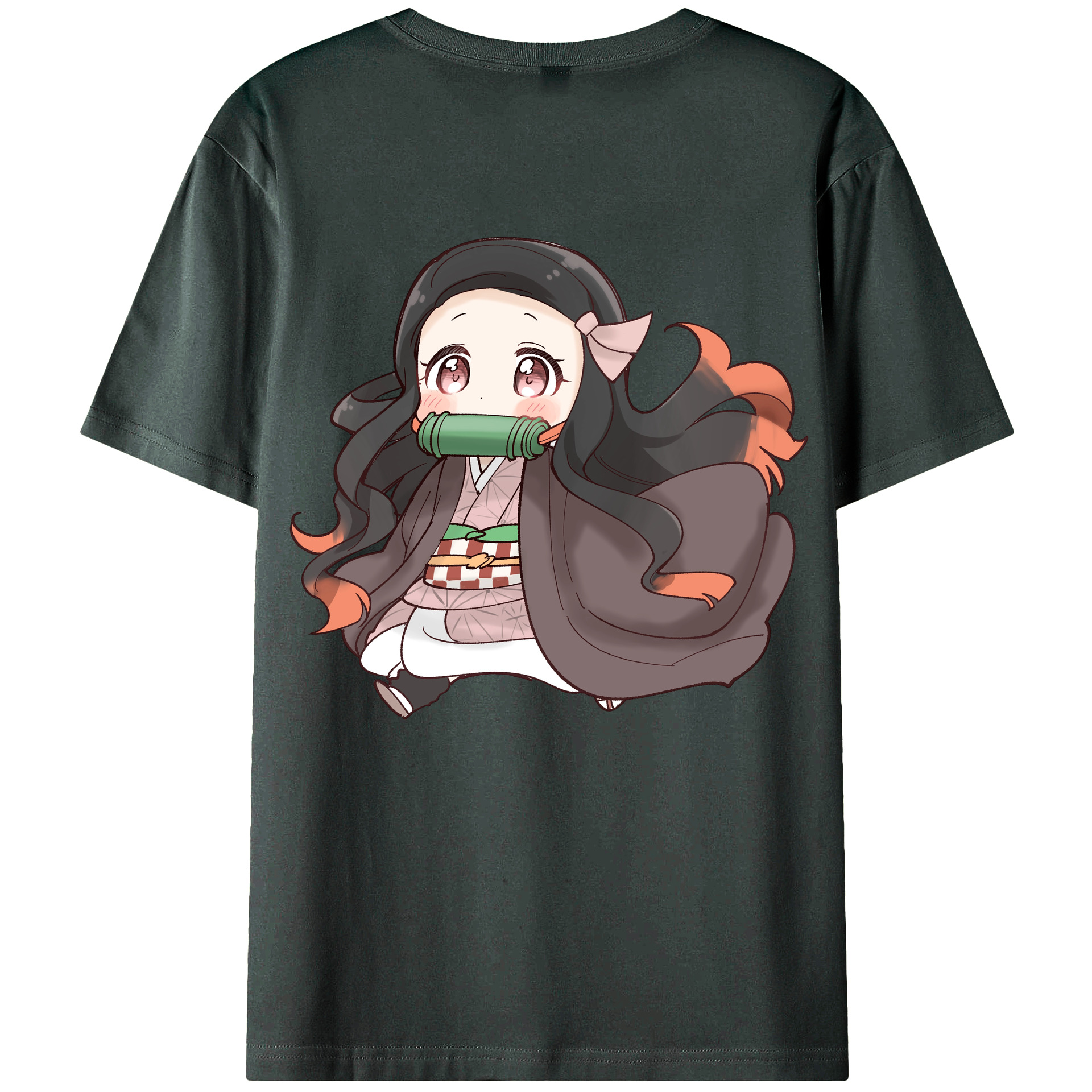 （画像用） 鬼滅の刃（きめつのやいば）竈門 禰󠄀豆子／かまど ねずこ Kamado Nezuko 綿100％ メンズ半袖Tシャツ（バックプリント） 通気性